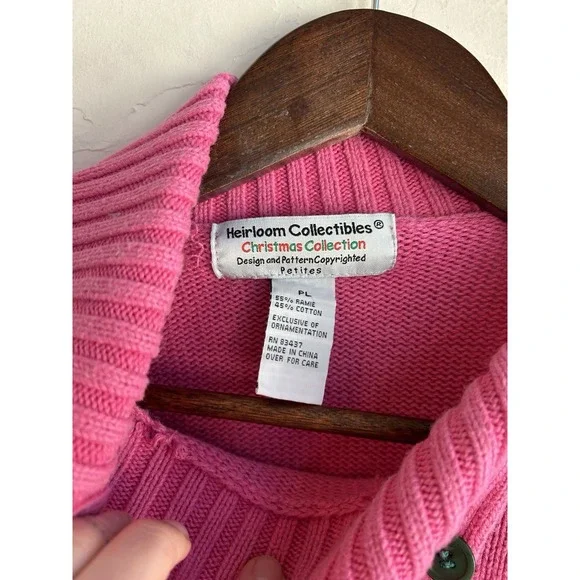 Vintage Heirloom Collectibles Novelty Christmas Sweater P L Pink Embroidered - Picture 5 of 6